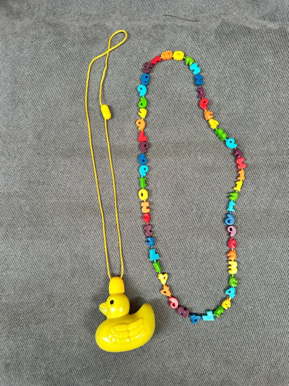 2 colorful necklaces bubble ducky number beads